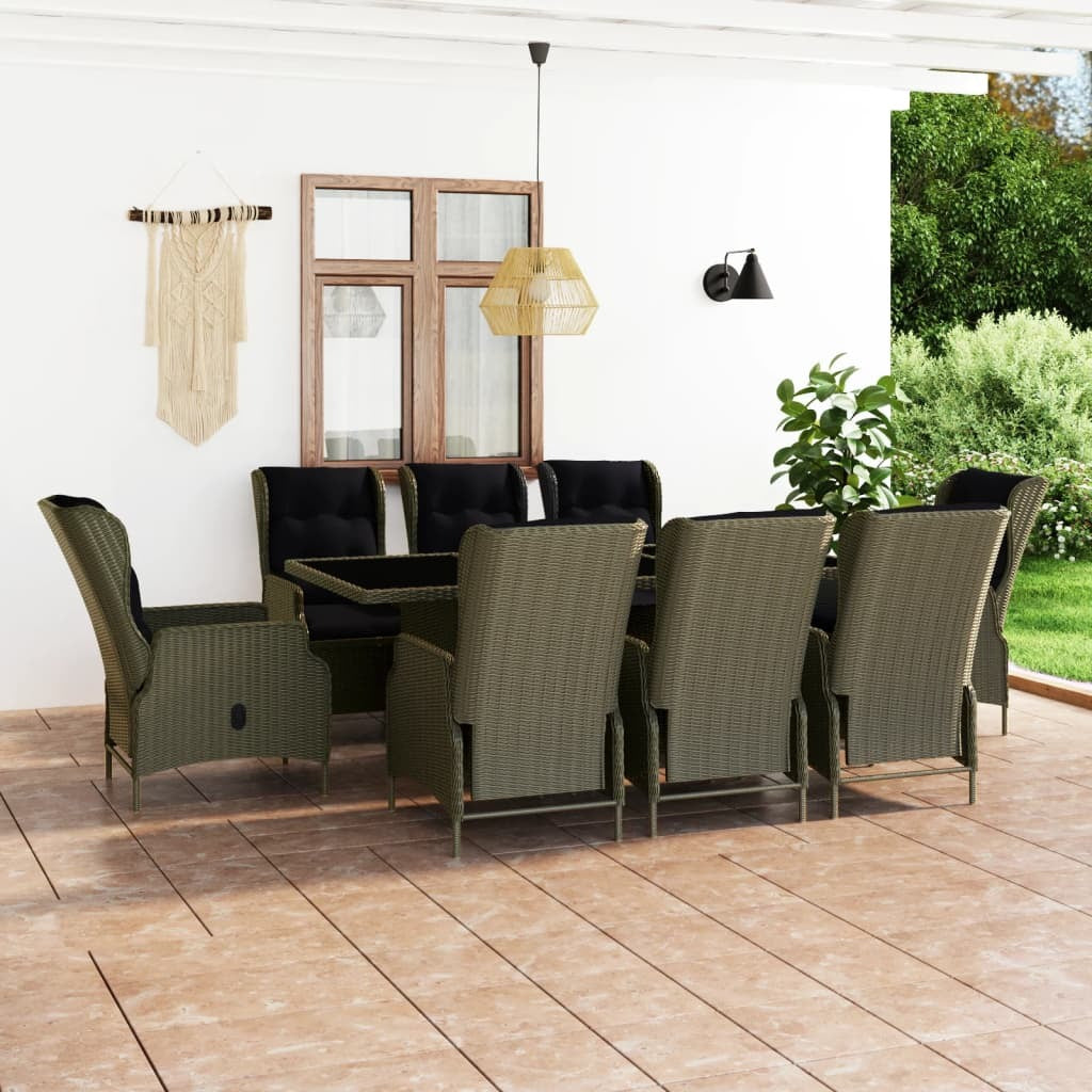 9 Piece Patio Dining Set with Cushions Poly Rattan Brown