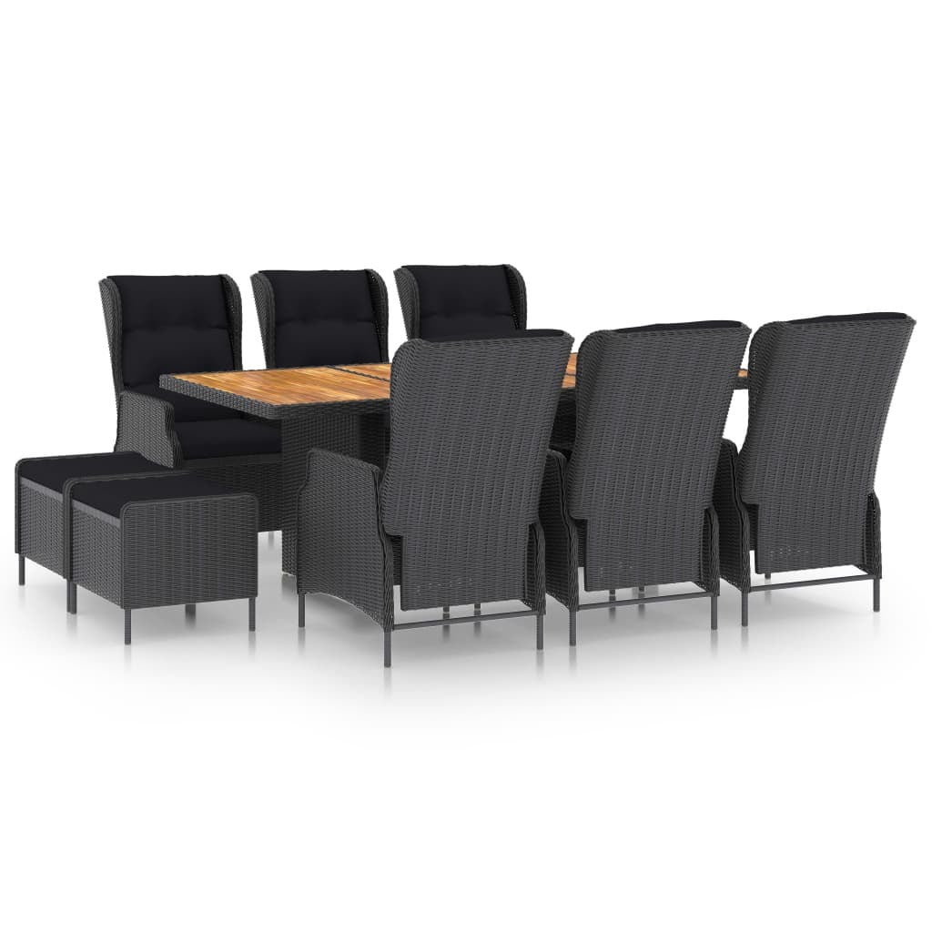 9 Piece Patio Dining Set with Cushions Poly Rattan Dark Gray