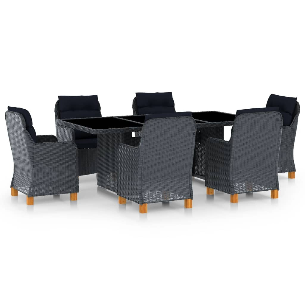 7 Piece Patio Dining Set with Cushions Poly Rattan Dark Gray