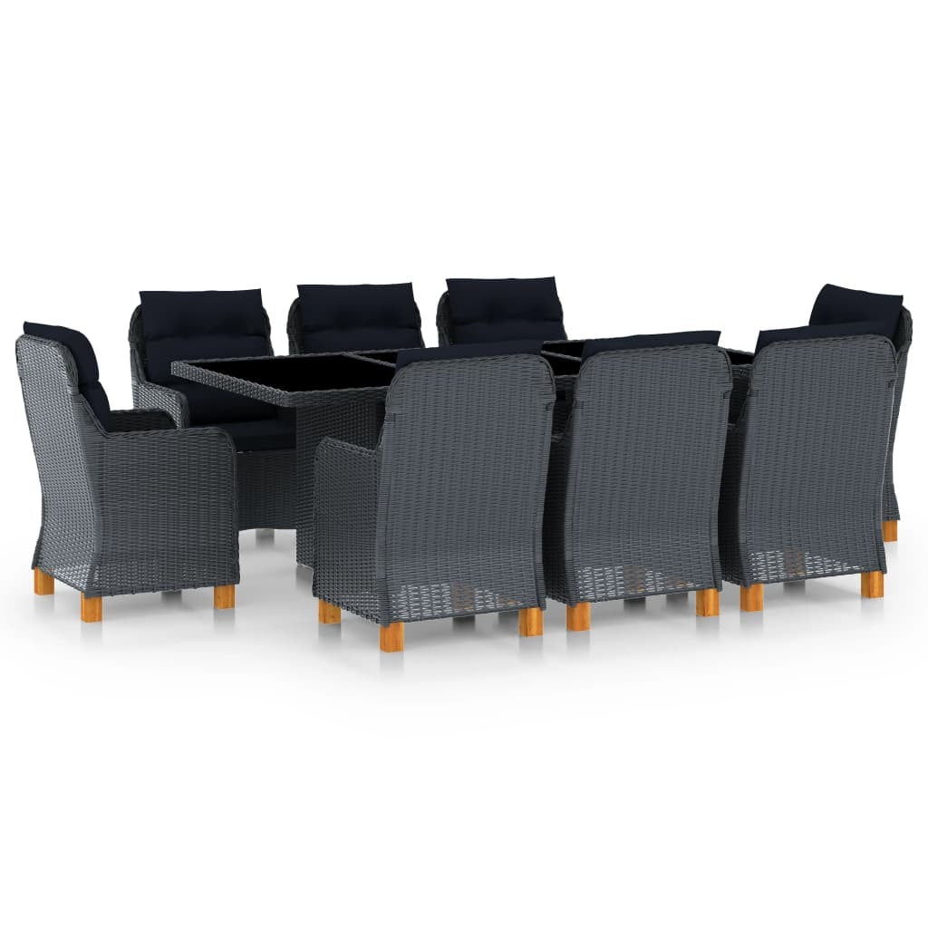 9 Piece Patio Dining Set with Cushions Poly Rattan Dark Gray