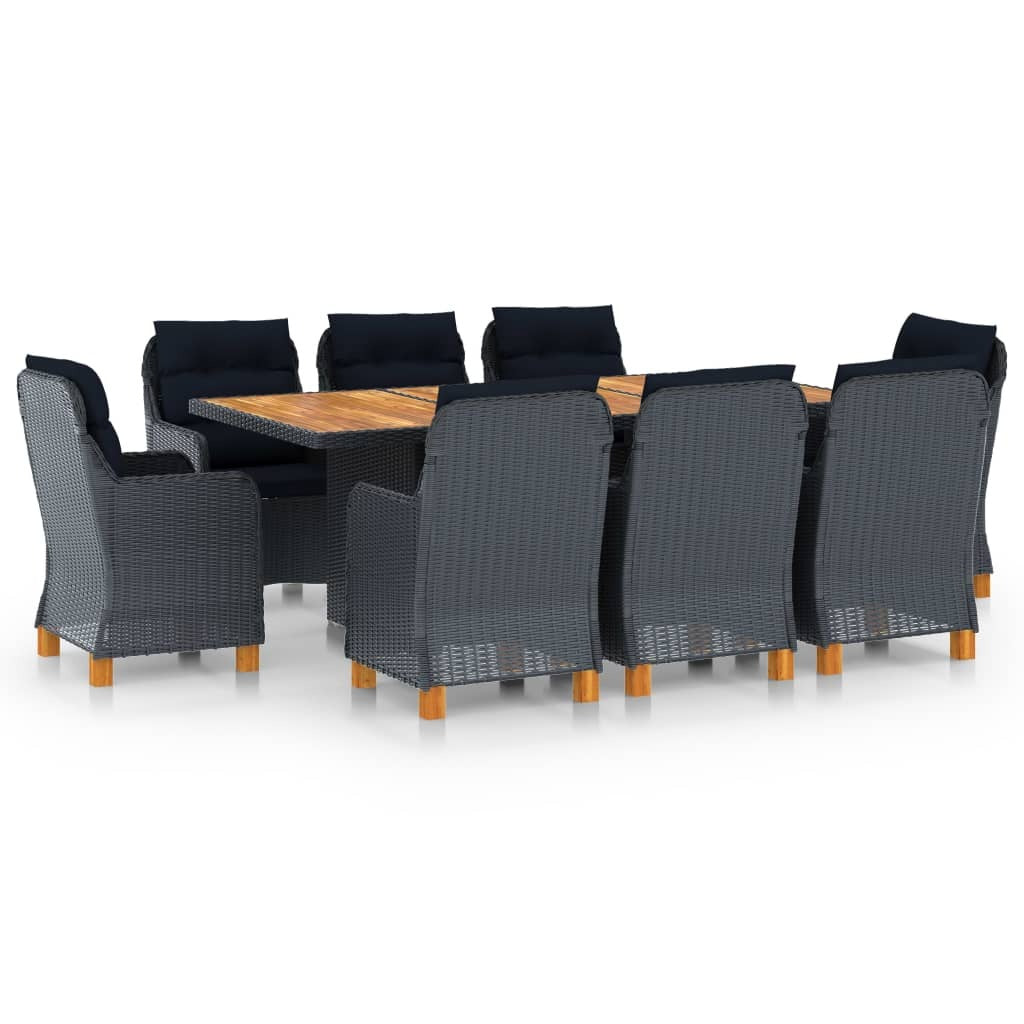 9 Piece Patio Dining Set with Cushions Poly Rattan Dark Gray