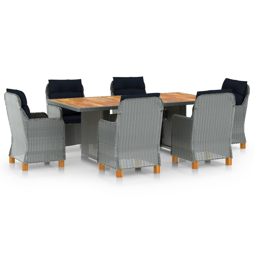7 Piece Patio Dining Set with Cushions Poly Rattan Light Gray