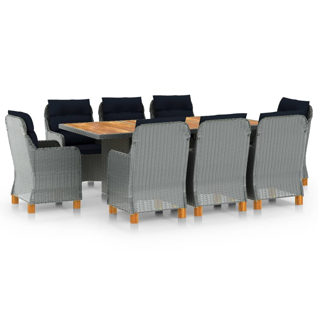 9 Piece Patio Dining Set with Cushions Poly Rattan Light Gray