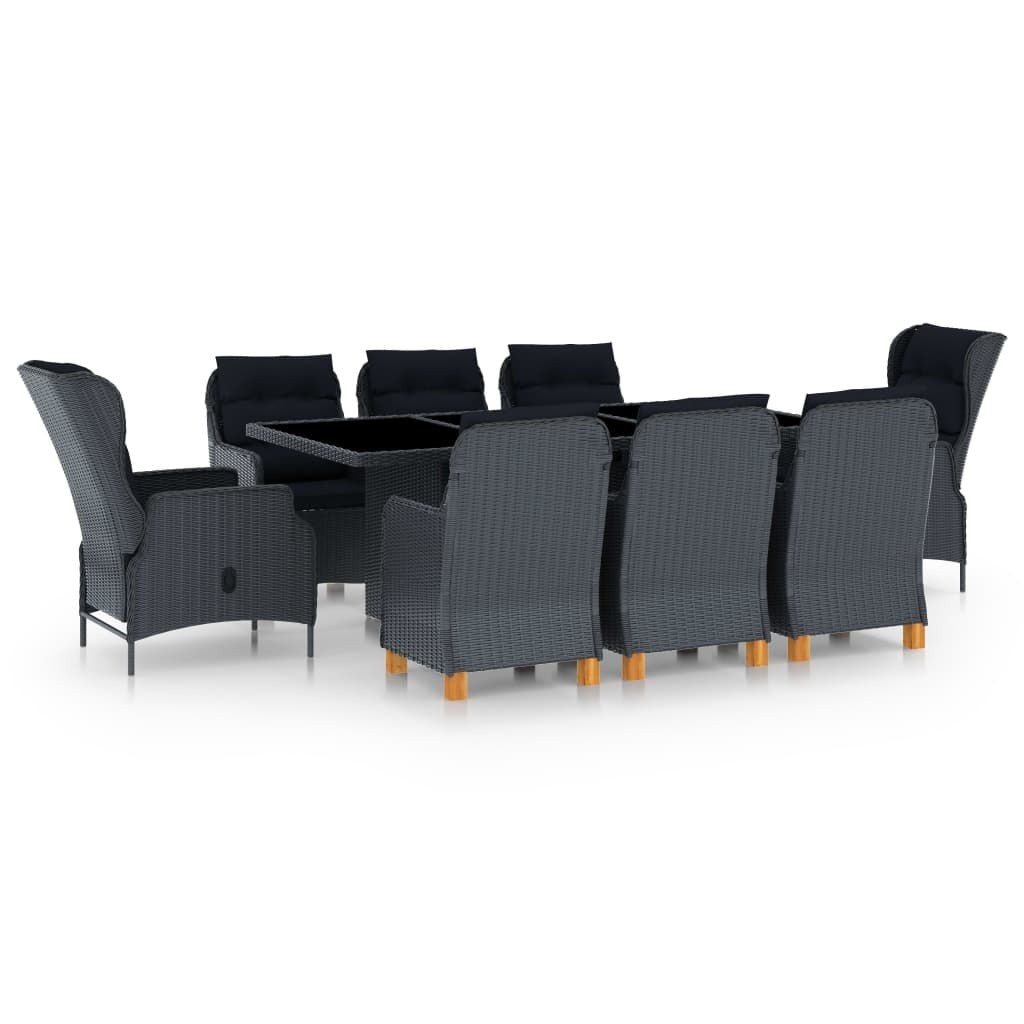 9 Piece Patio Dining Set with Cushions Poly Rattan Dark Gray