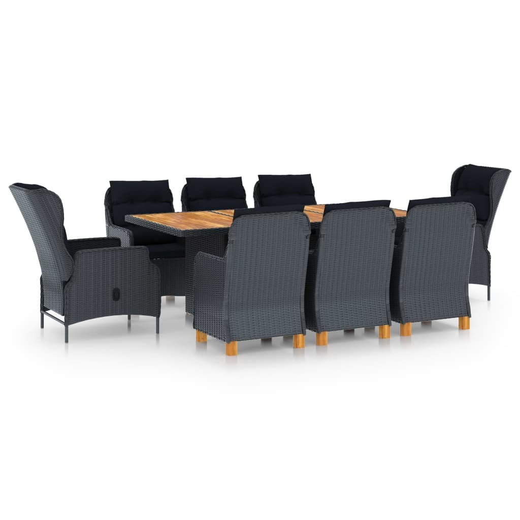 9 Piece Patio Dining Set with Cushions Poly Rattan Dark Gray
