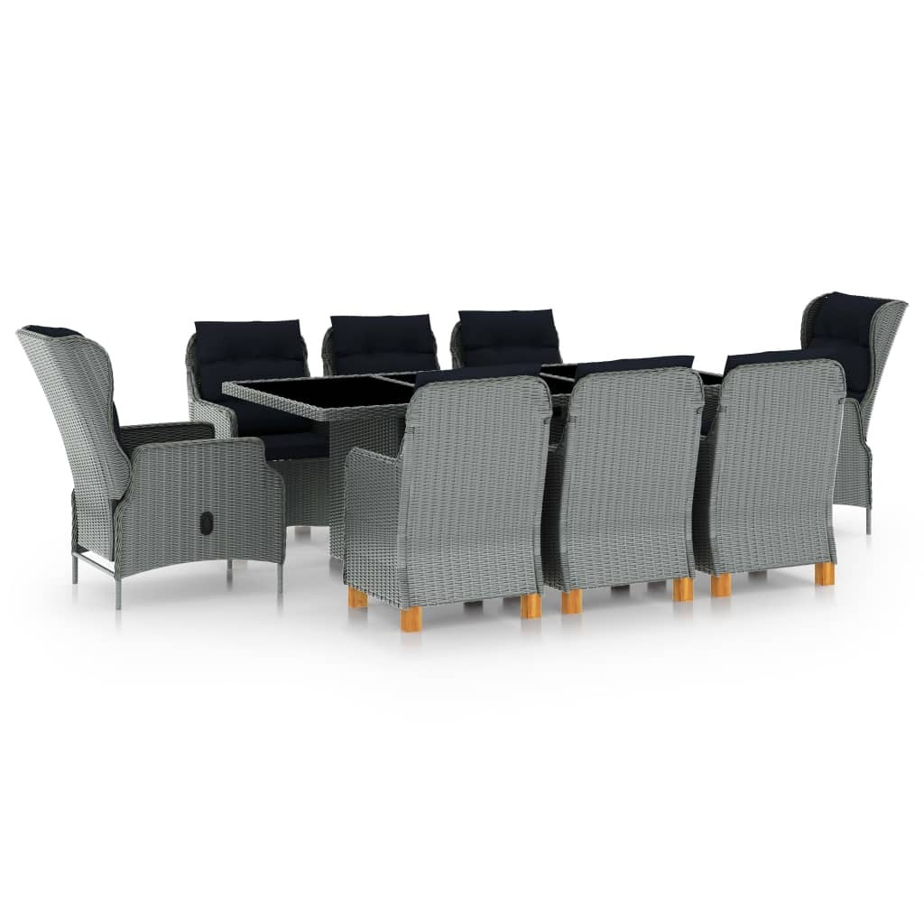 9 Piece Patio Dining Set with Cushions Poly Rattan Light Gray