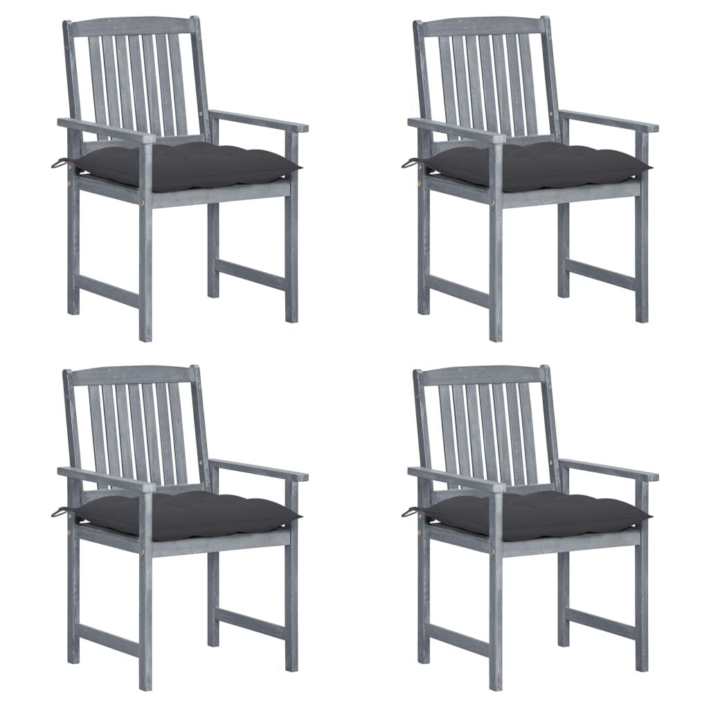 Patio Chairs with Cushions 4 pcs Gray Solid Acacia Wood