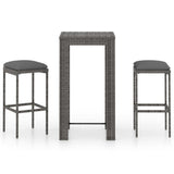 3 Piece Patio Bar Set with Cushions Poly Rattan Gray