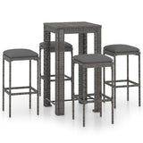 5 Piece Patio Bar Set with Cushions Poly Rattan Gray