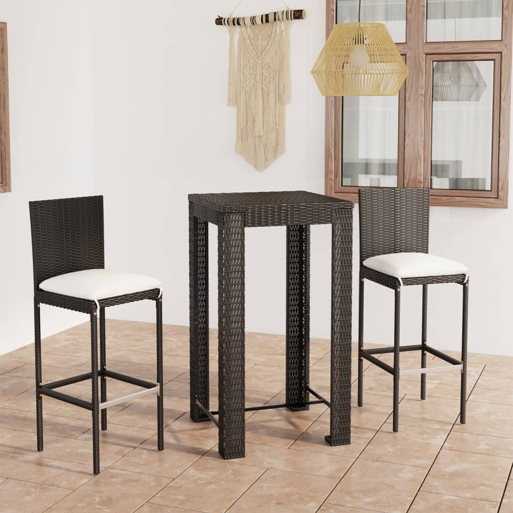 3 Piece Patio Bar Set with Cushions Poly Rattan Black