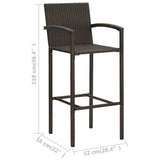 3 Piece Patio Bar Set Poly Rattan Brown