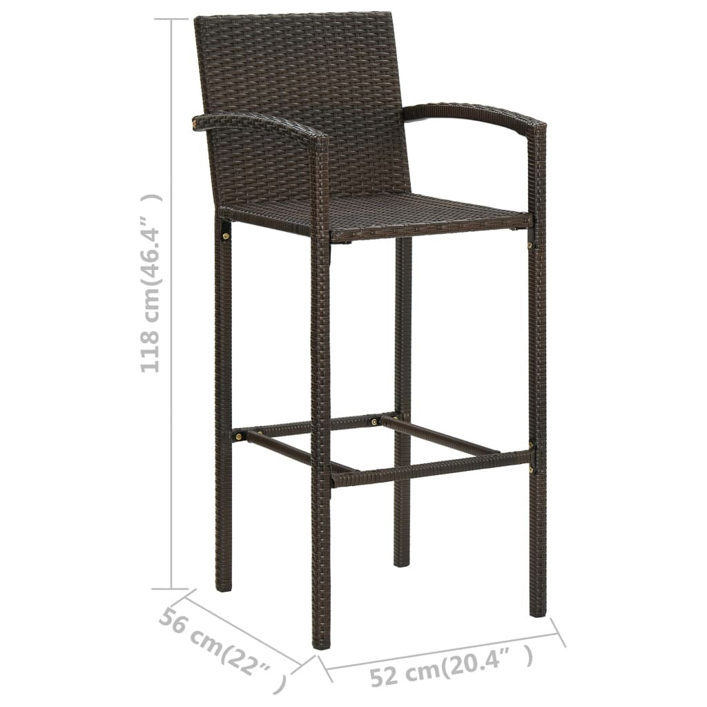3 Piece Patio Bar Set Poly Rattan Brown