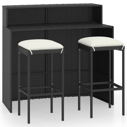 3 Piece Patio Bar Set with Cushions Black