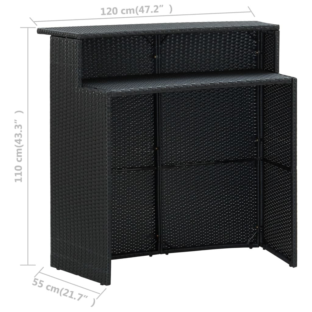 3 Piece Patio Bar Set with Cushions Black
