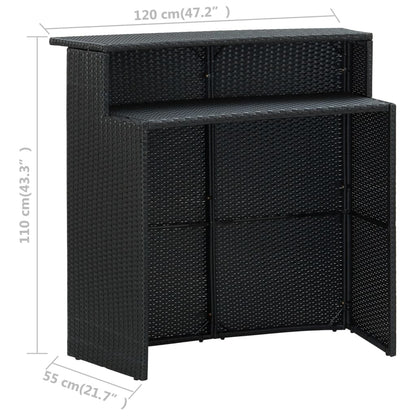 3 Piece Patio Bar Set with Cushions Black