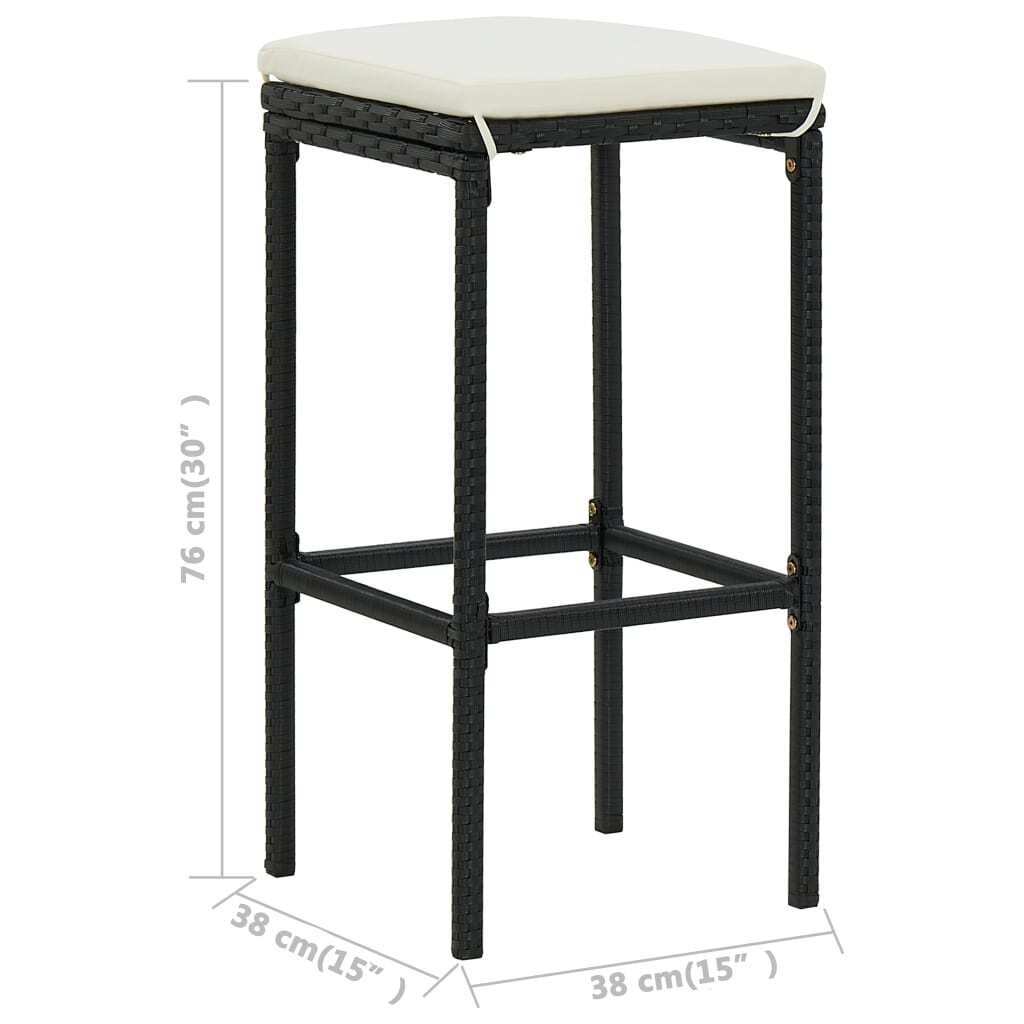 3 Piece Patio Bar Set with Cushions Black