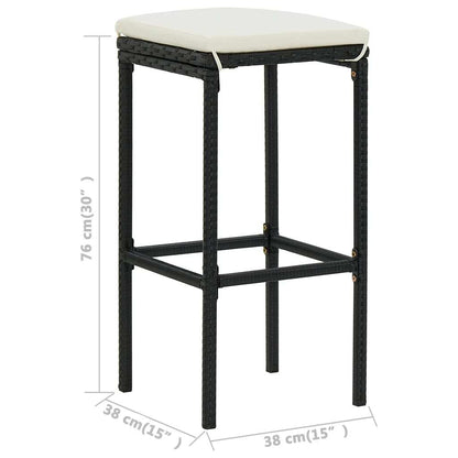3 Piece Patio Bar Set with Cushions Black