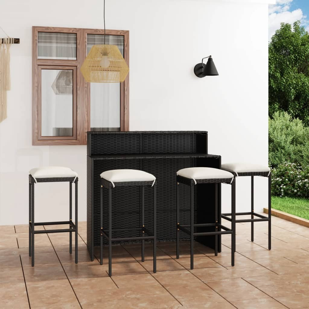 5 Piece Patio Bar Set with Cushions Black