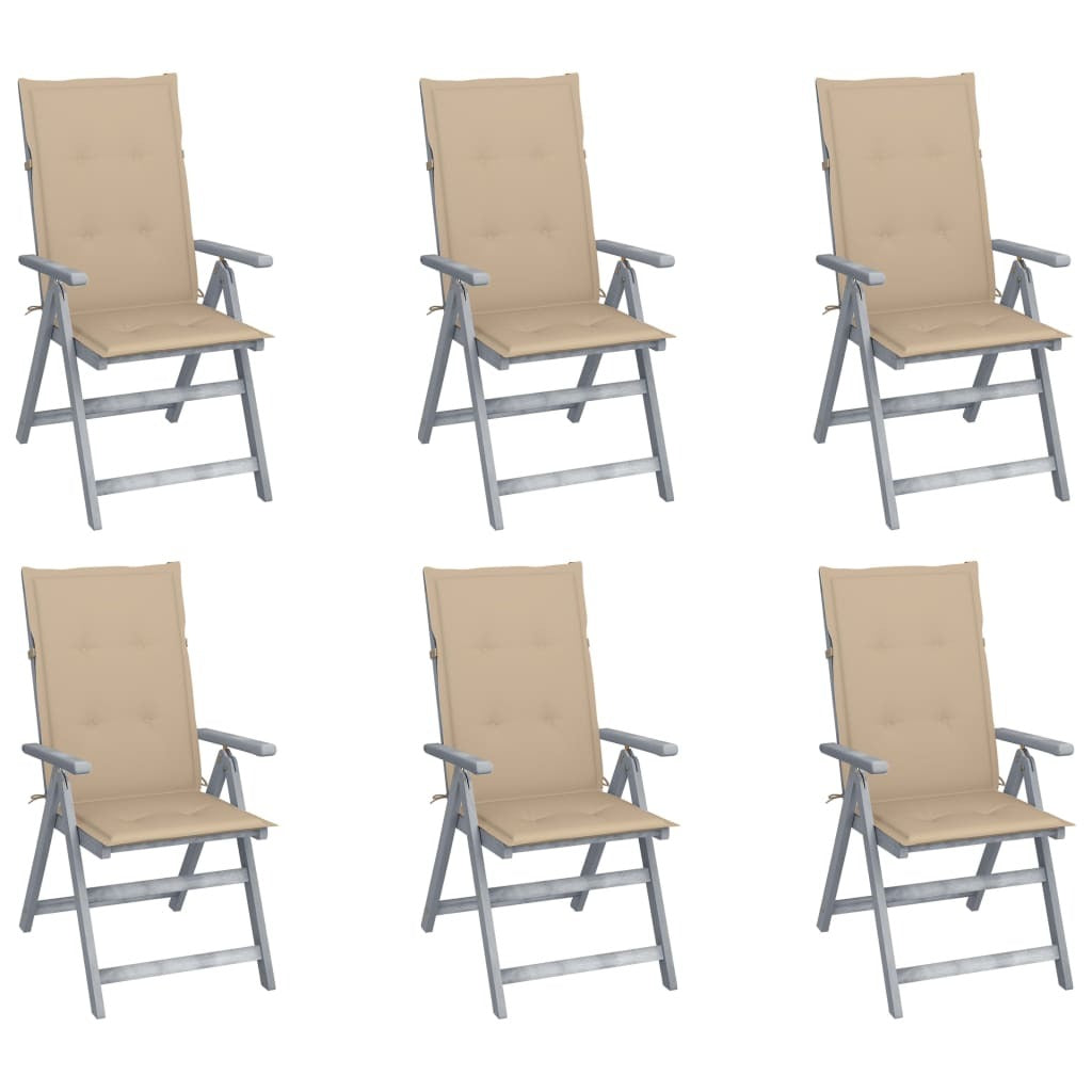 Patio Reclining Chairs 6 pcs with Cushions Solid Acacia Wood