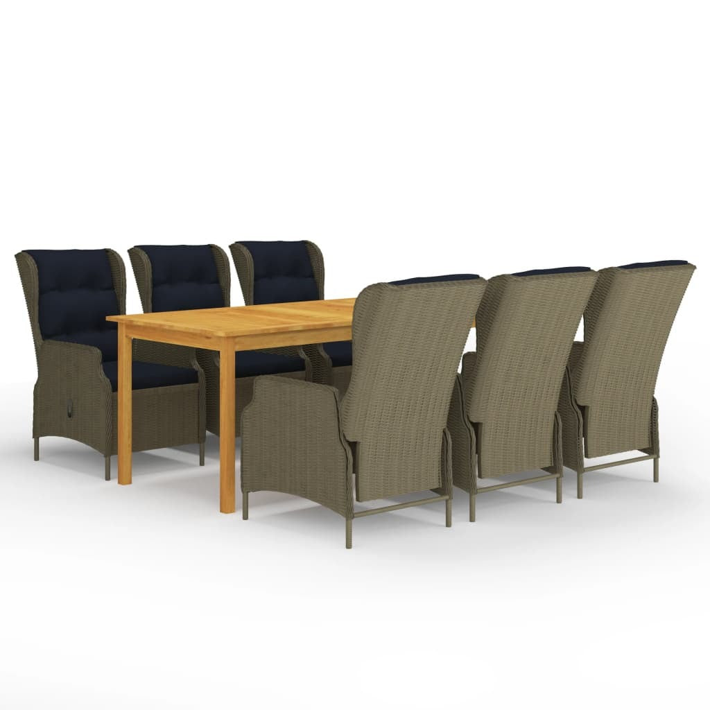 7 Piece Patio Dining Set Brown