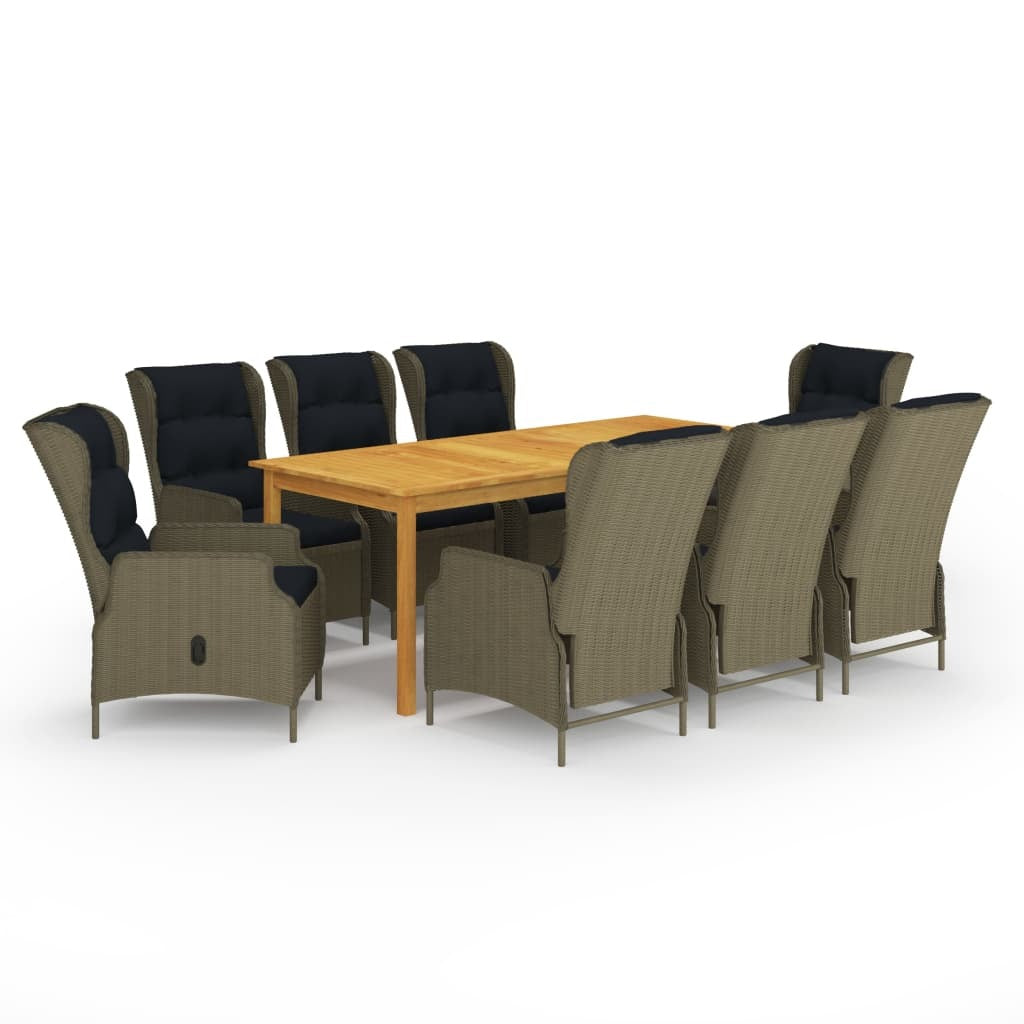 9 Piece Patio Dining Set Brown
