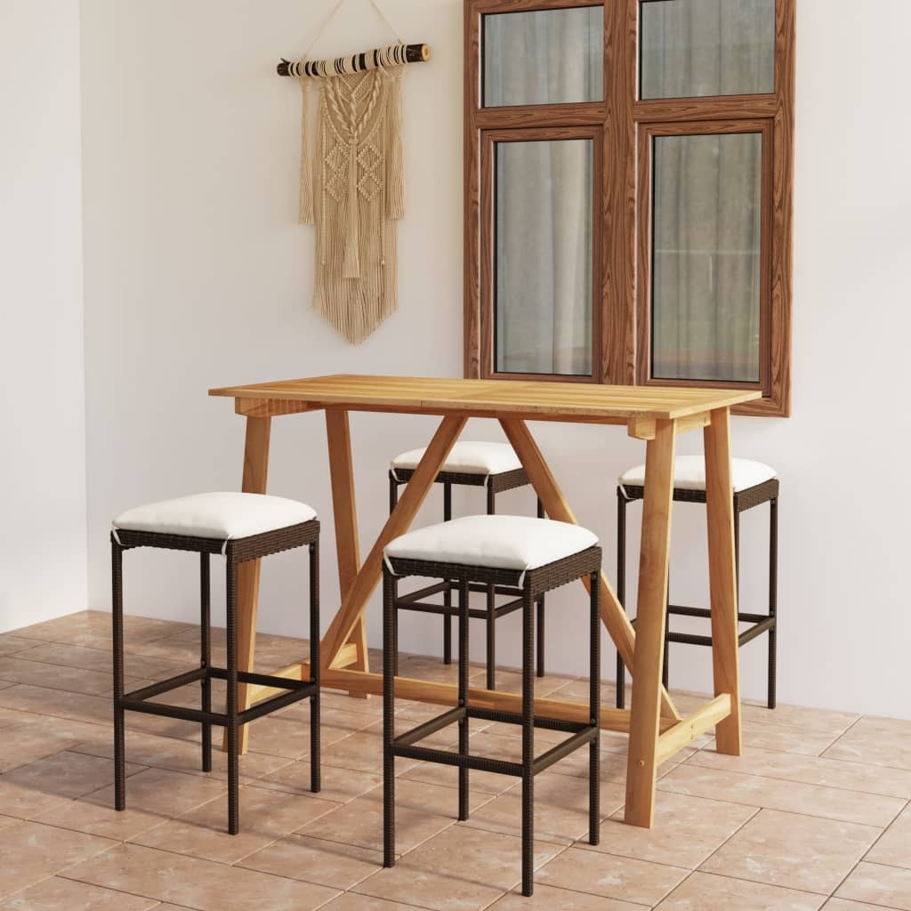 5 Piece Patio Bar Set with Cushions Brown