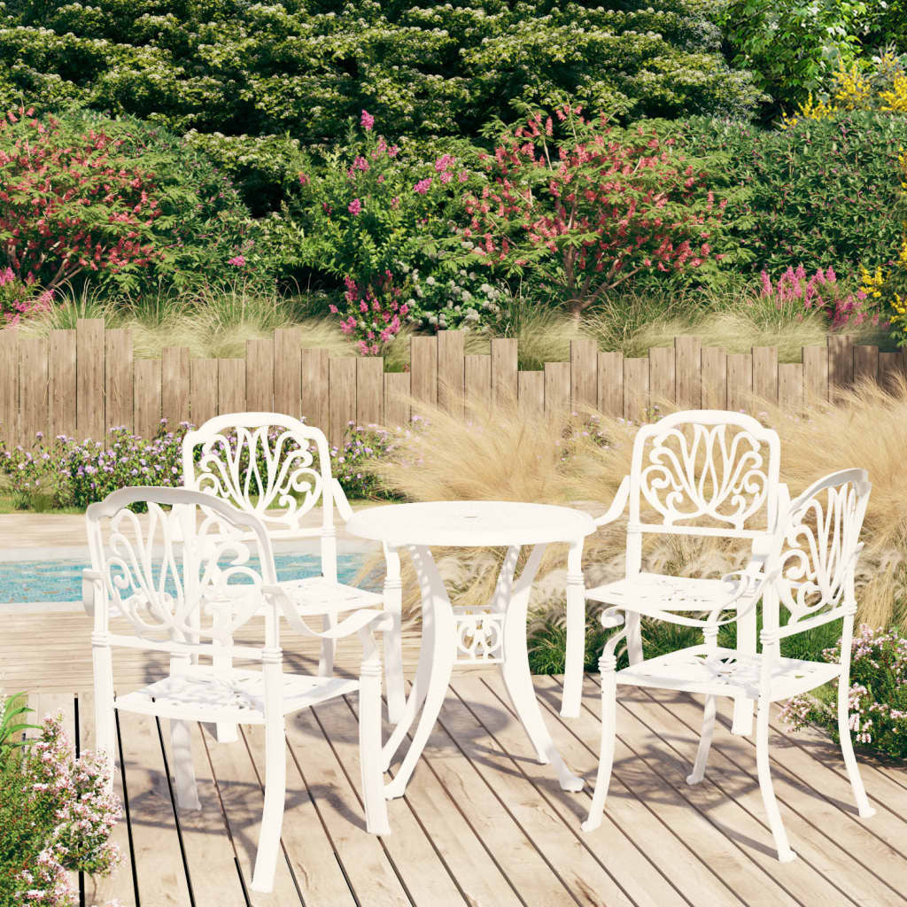 5 Piece Bistro Set Cast Aluminum White