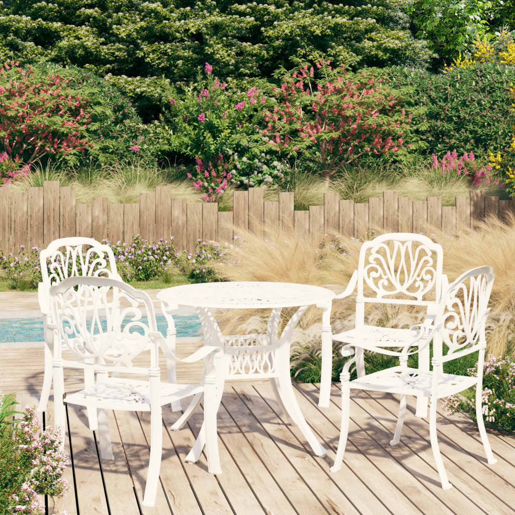 5 Piece Bistro Set Cast Aluminum White