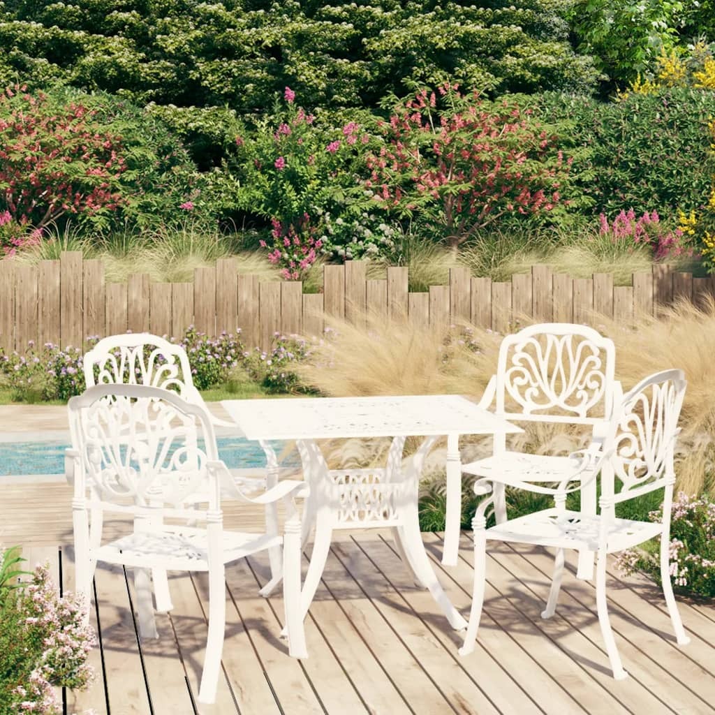 5 Piece Bistro Set Cast Aluminum White