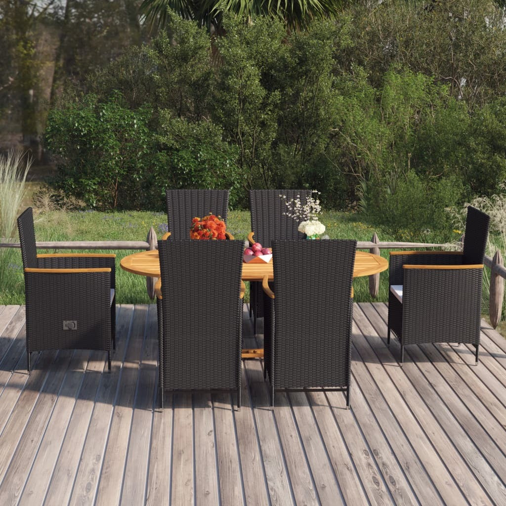 7 Piece Patio Dining Set Poly Rattan Black
