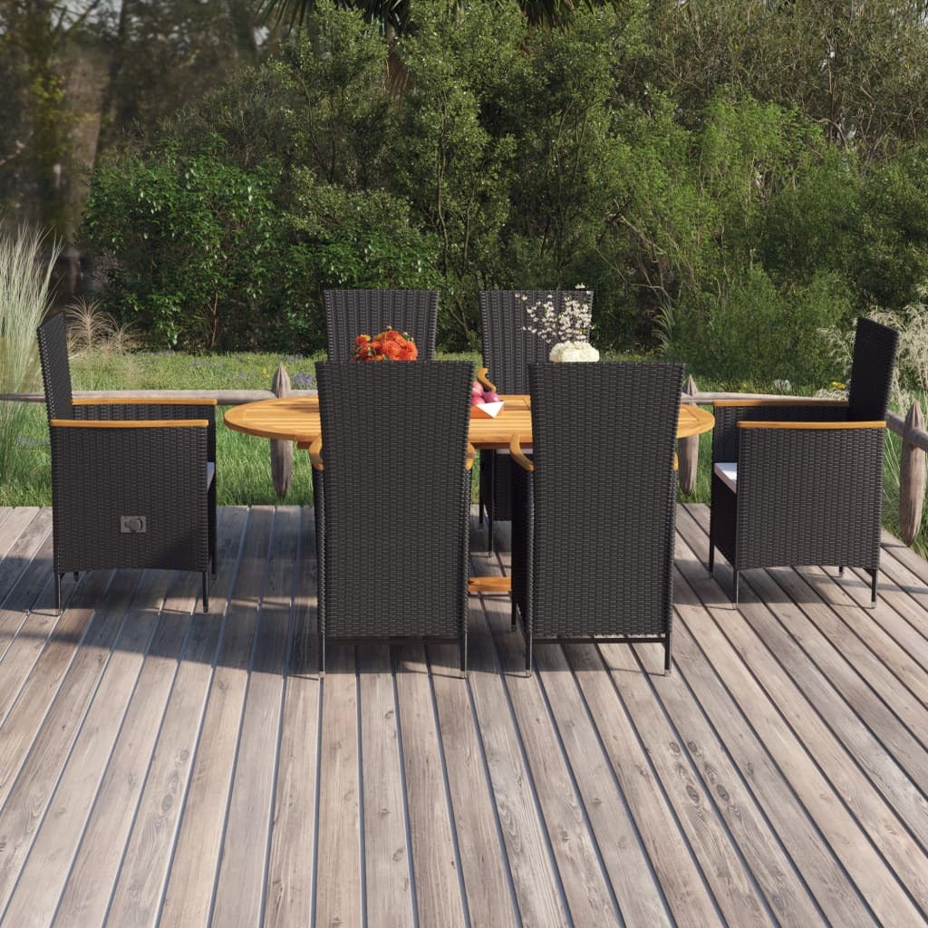 7 Piece Patio Dining Set Poly Rattan Black