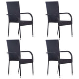 5 Piece Patio Dining Set Poly Rattan Black