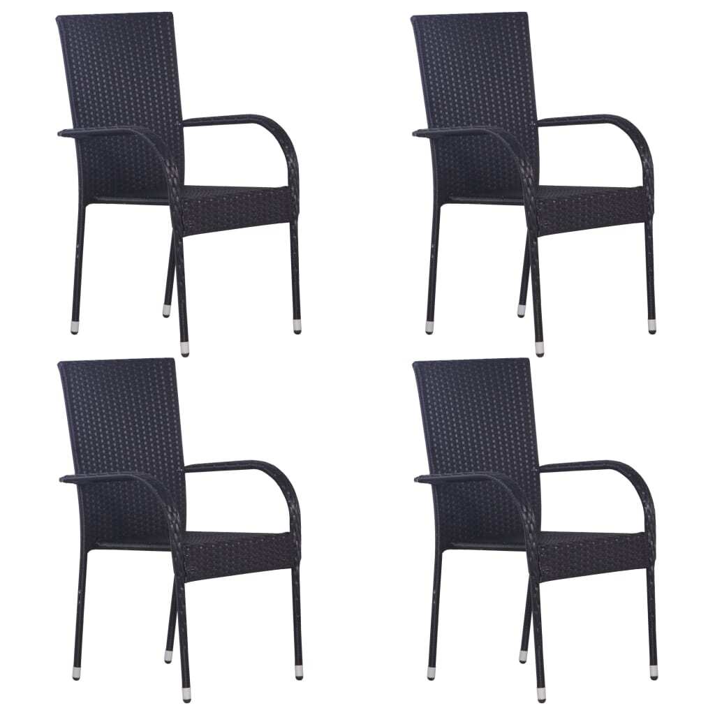 5 Piece Patio Dining Set Poly Rattan Black