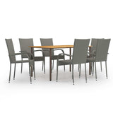 7 Piece Patio Dining Set Poly Rattan Gray