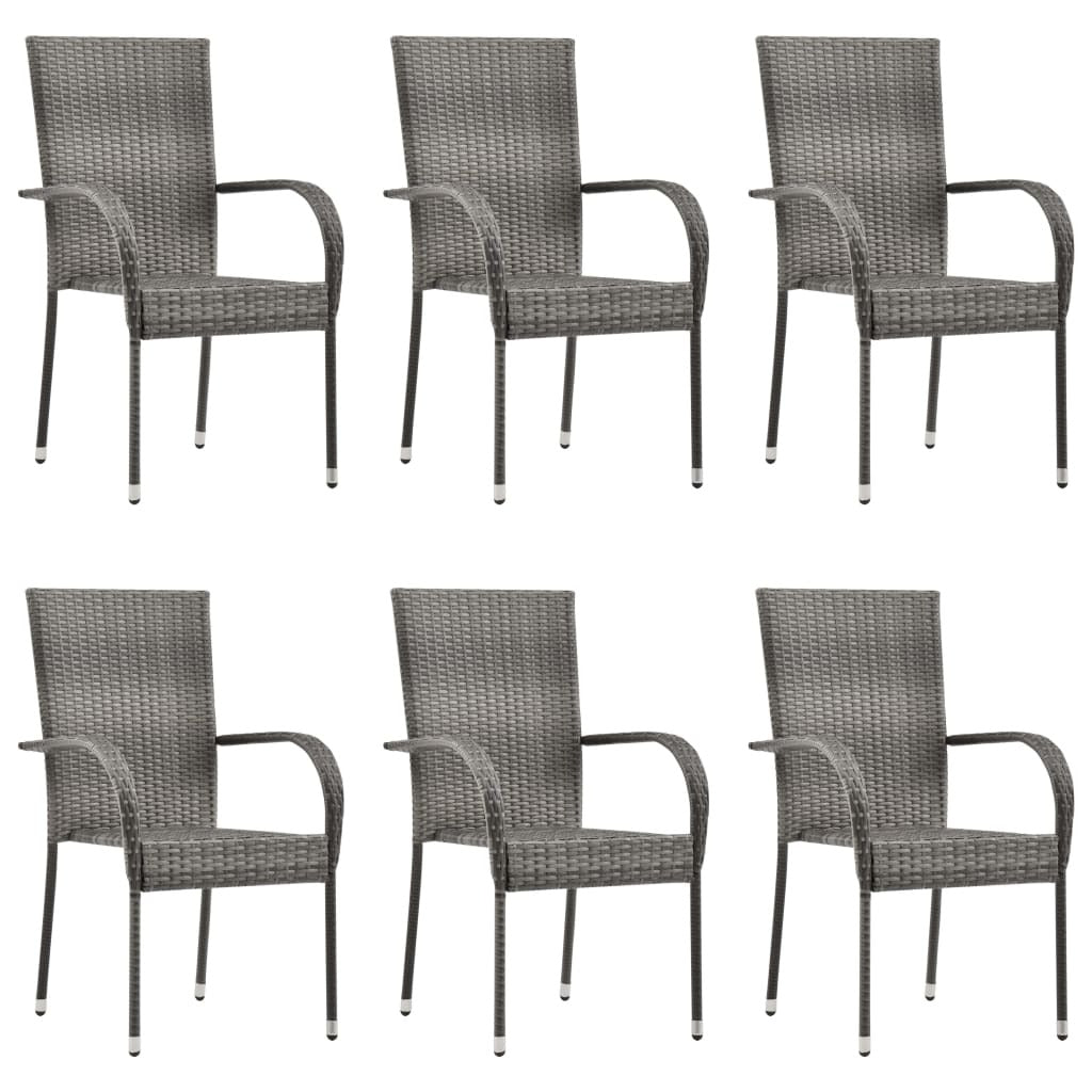 7 Piece Patio Dining Set Poly Rattan Gray