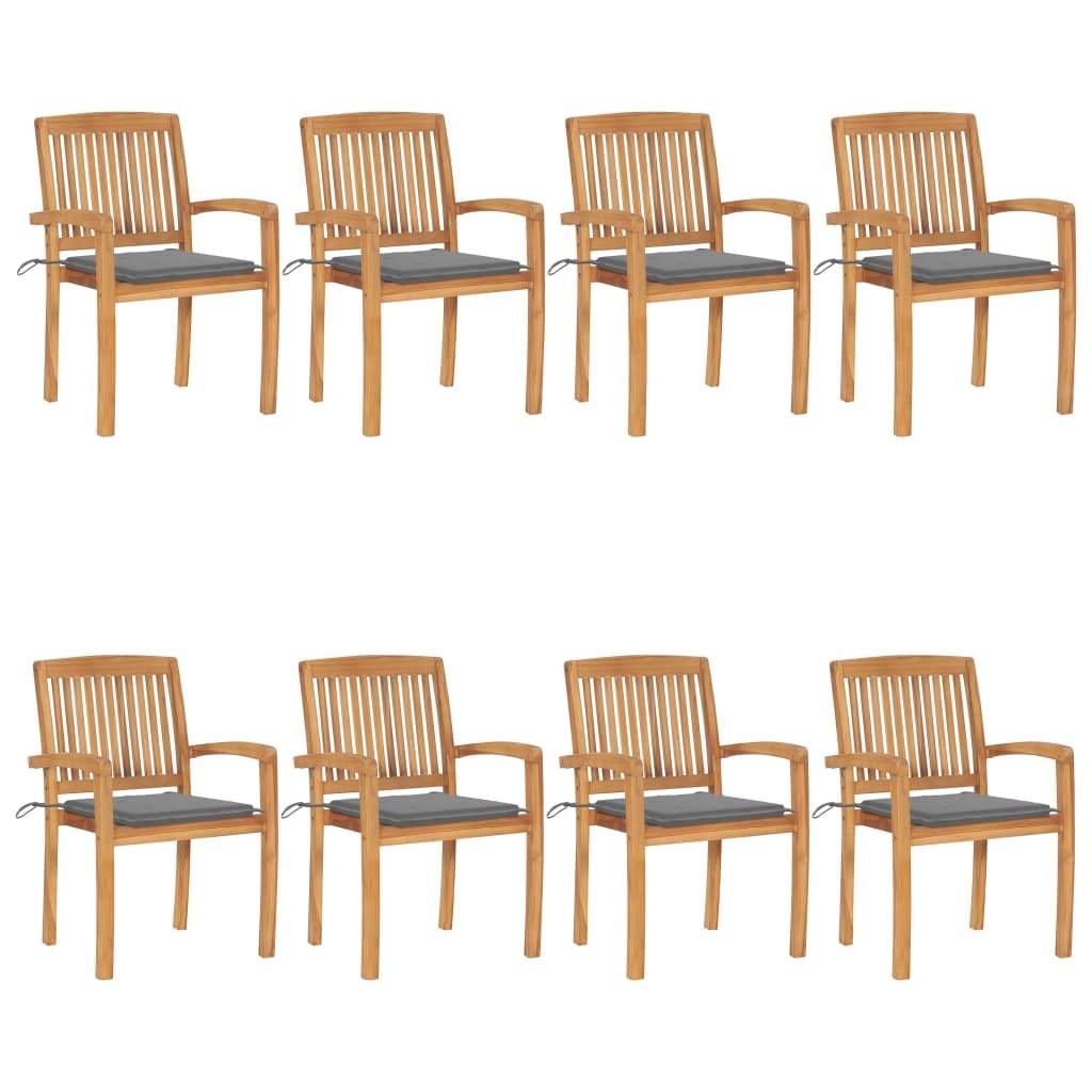 Stacking Patio Chairs with Cushions 8 pcs Solid Teak Wood