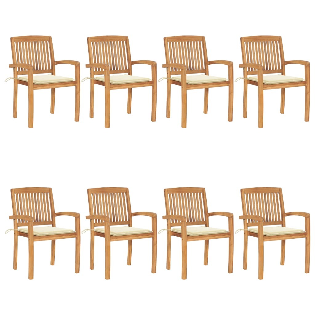 Stacking Patio Chairs with Cushions 8 pcs Solid Teak Wood