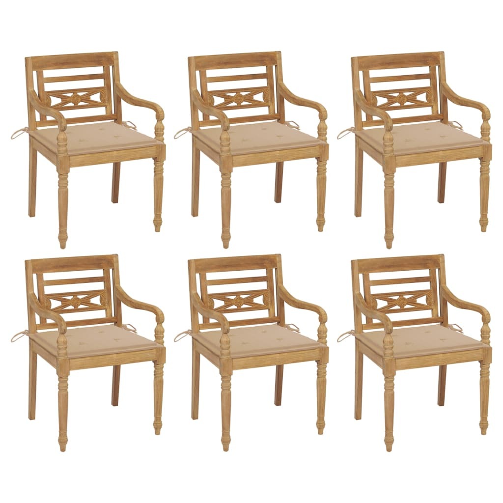 Batavia Chairs with Cushions 6 pcs Solid Teak Wood