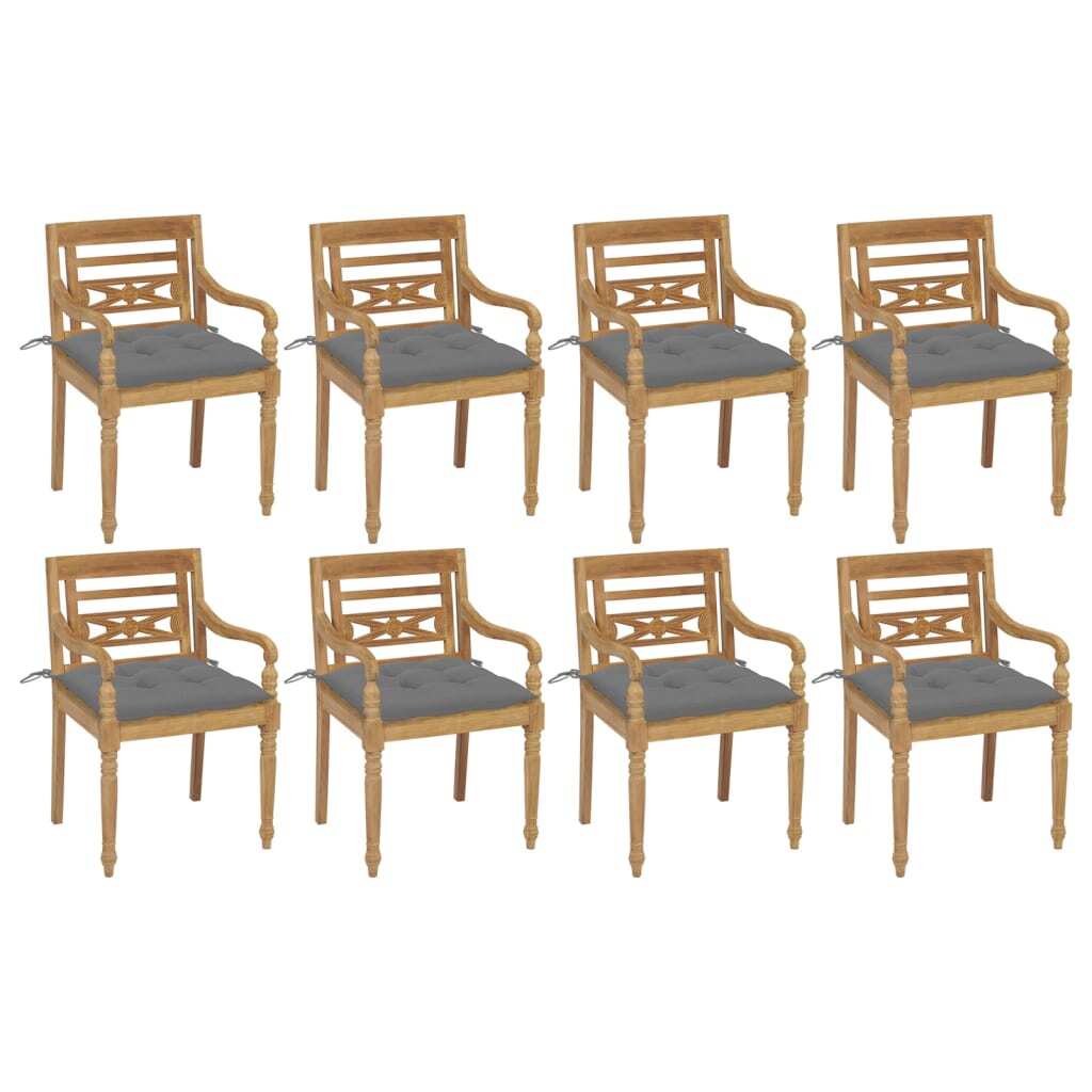 Batavia Chairs with Cushions 8 pcs Solid Teak Wood