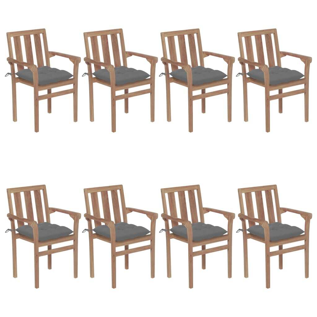 Stackable Patio Chairs with Cushions 8 pcs Solid Teak Wood