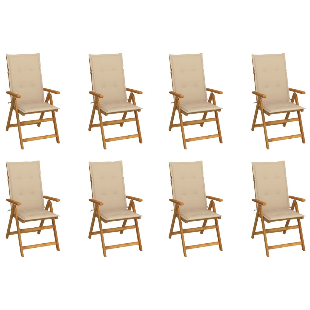 Folding Patio Chairs with Cushions 8 pcs Solid Acacia Wood