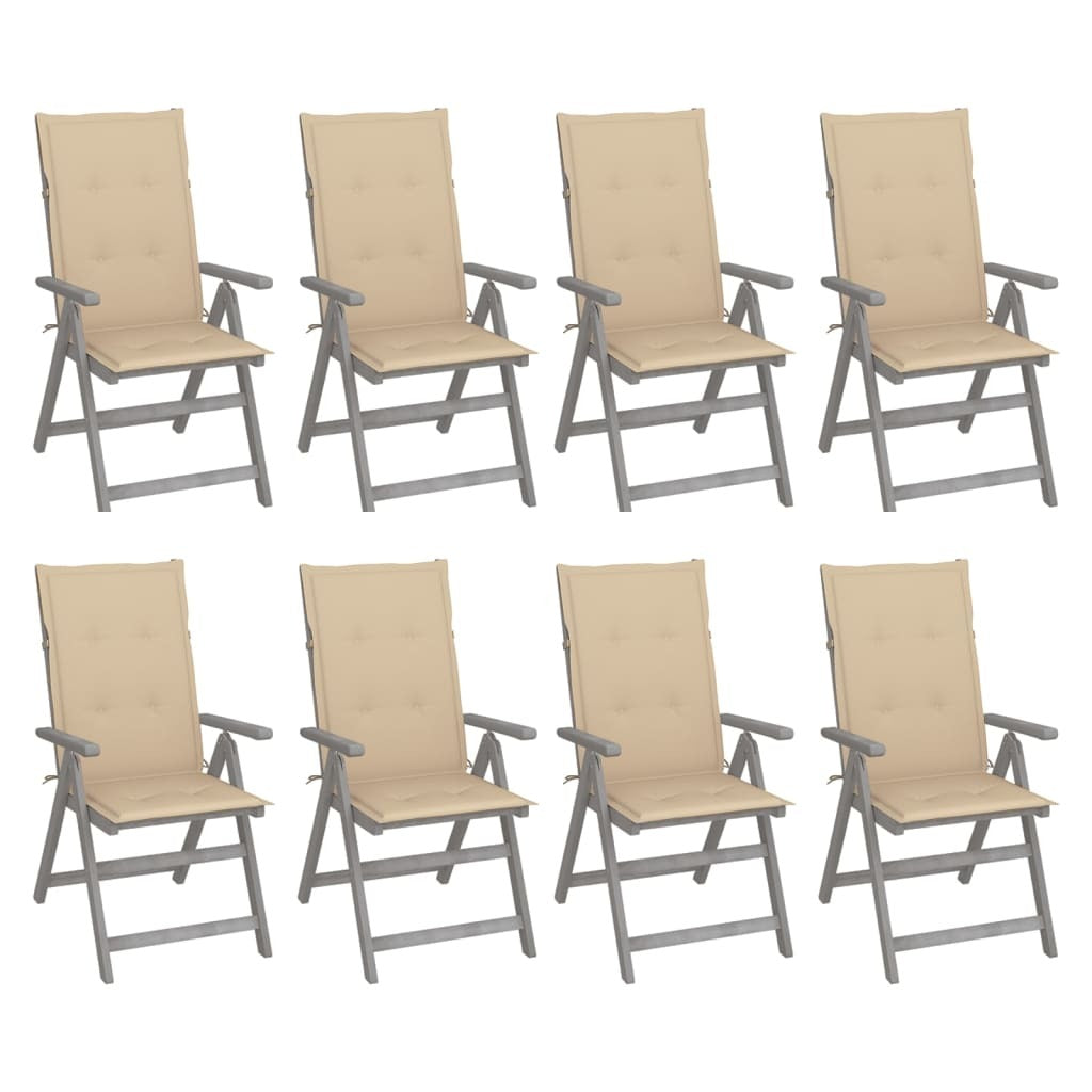 Patio Reclining Chairs with Cushions 8 pcs Gray Acacia Wood