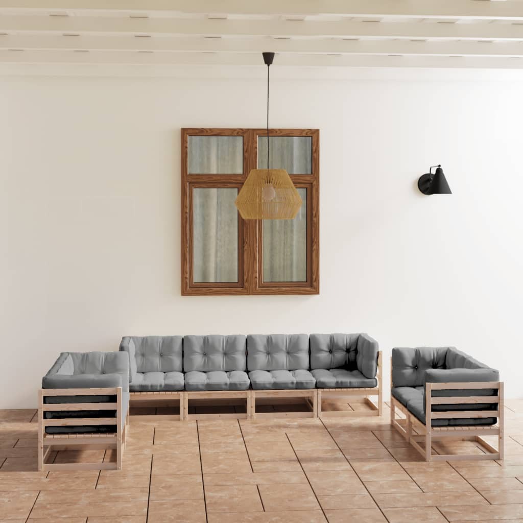 8 Piece Patio Lounge Set with Cushions Solid Wood Pine