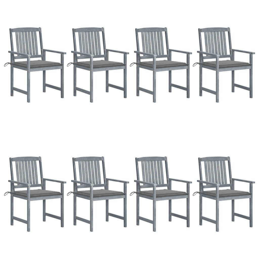 Patio Chairs with Cushions 8 pcs Solid Acacia Wood Gray