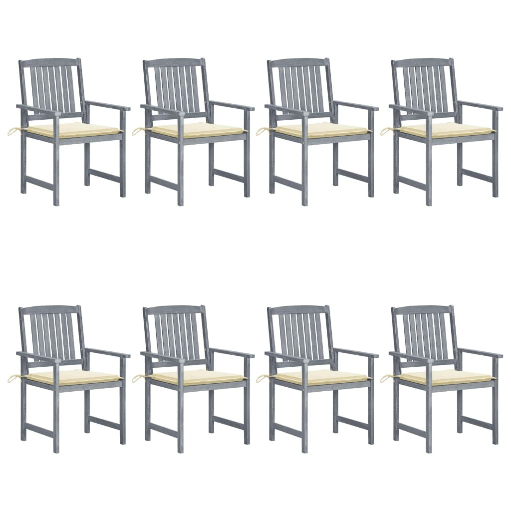 Patio Chairs with Cushions 8 pcs Solid Acacia Wood Gray