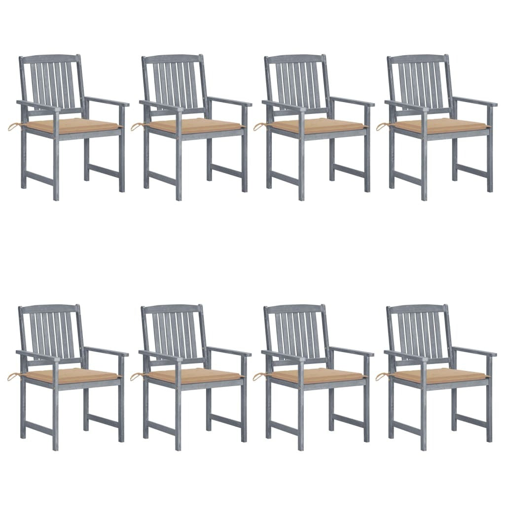 Patio Chairs with Cushions 8 pcs Solid Acacia Wood Gray