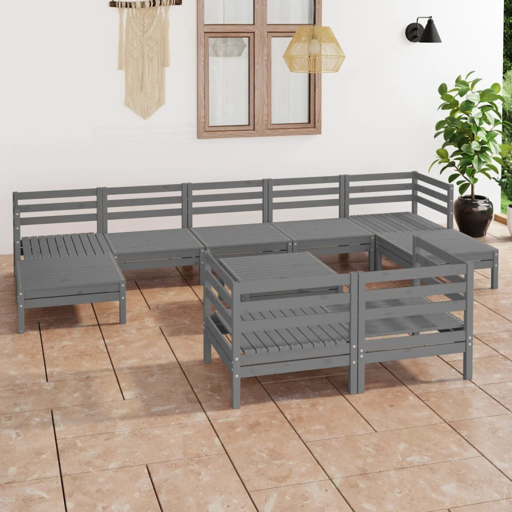 10 Piece Patio Lounge Set Gray Solid Pinewood