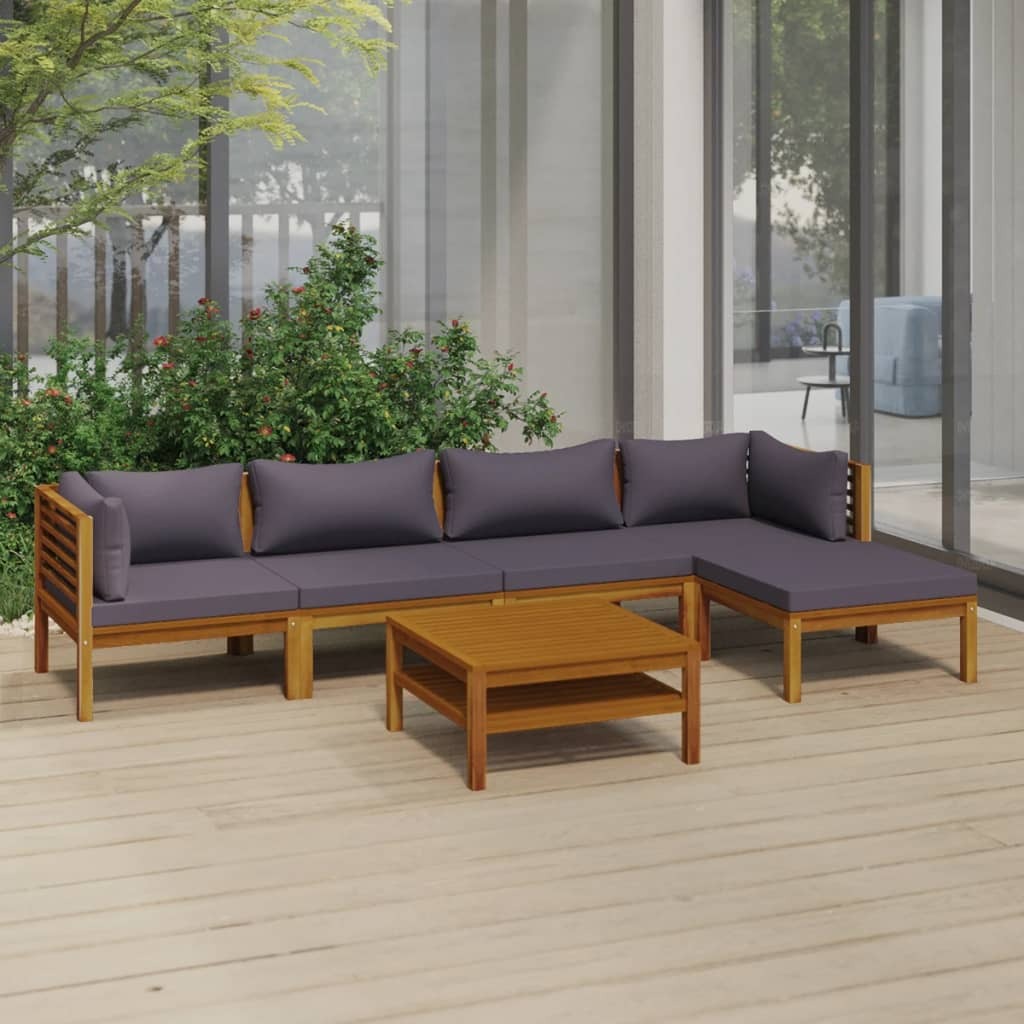 6 Piece Patio Lounge Set with Cushion Solid Acacia Wood