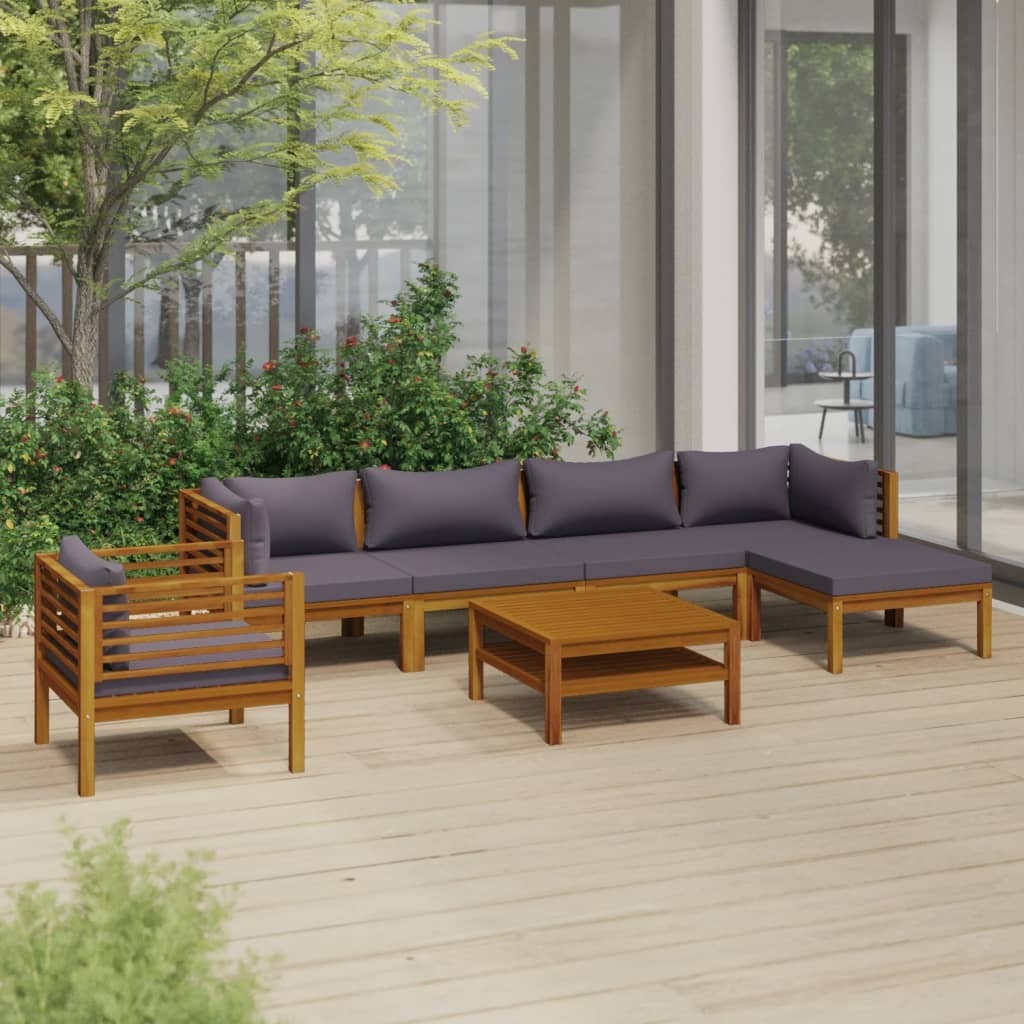 7 Piece Patio Lounge Set with Cushion Solid Acacia Wood