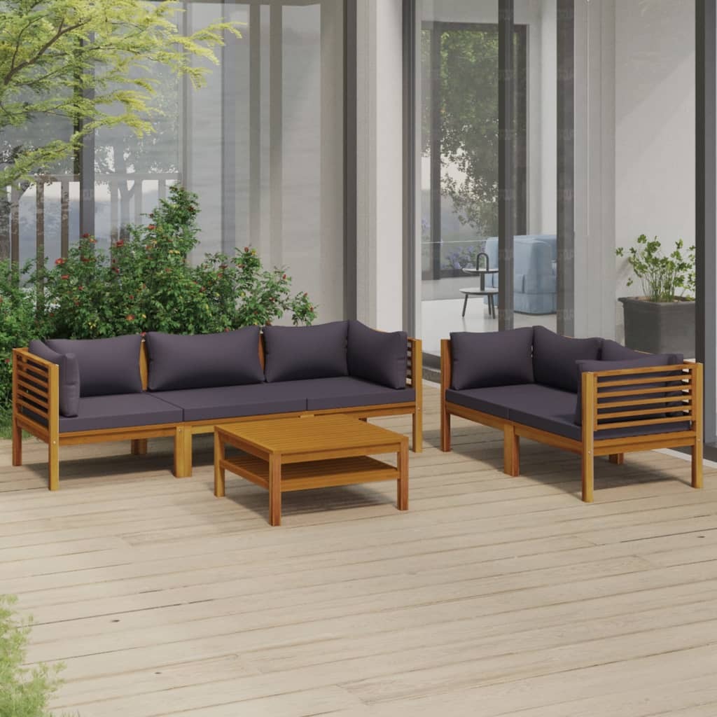 6 Piece Patio Lounge Set with Cushion Solid Acacia Wood